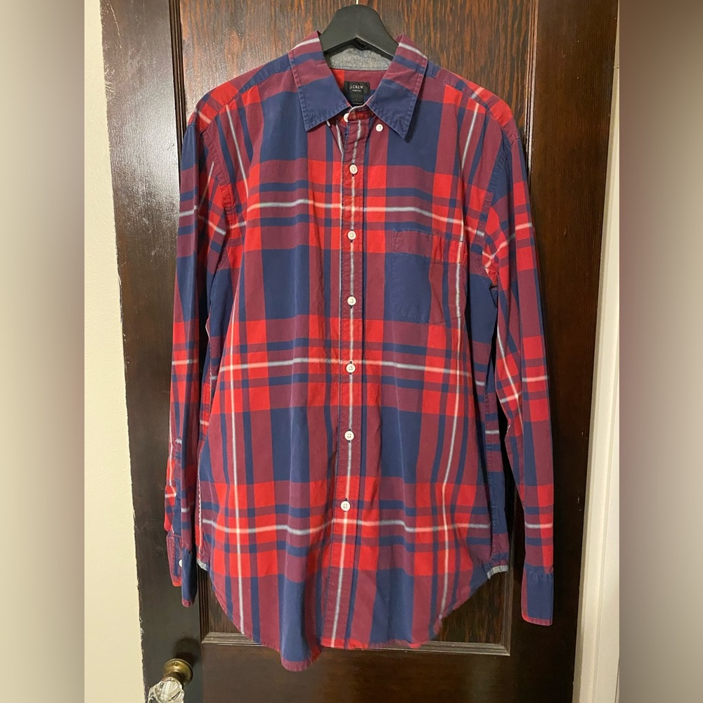 J. Crew Red and Blue Plaid Casual Button Down Shirt